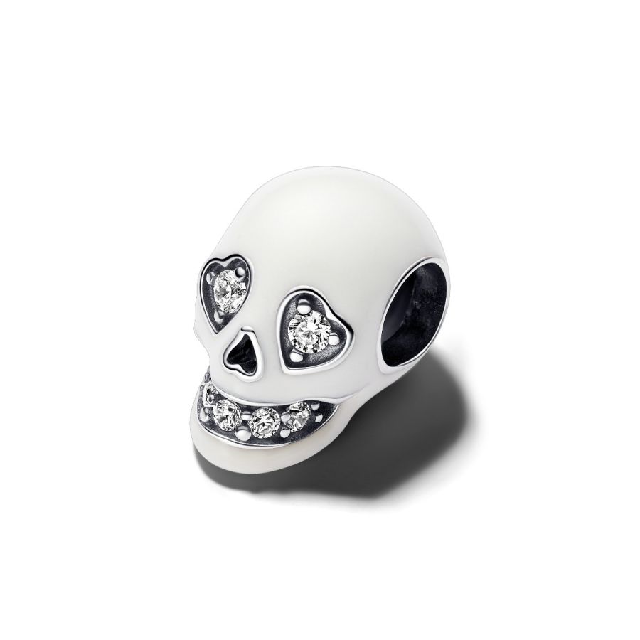 Charm Glow In The Dark Funkelnder Totenkopf Weiss Silber Zweitbild