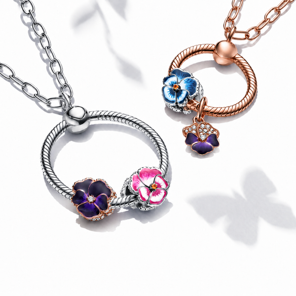 Charm Rosafarbenes Stiefmütterchen Sterling-Silber