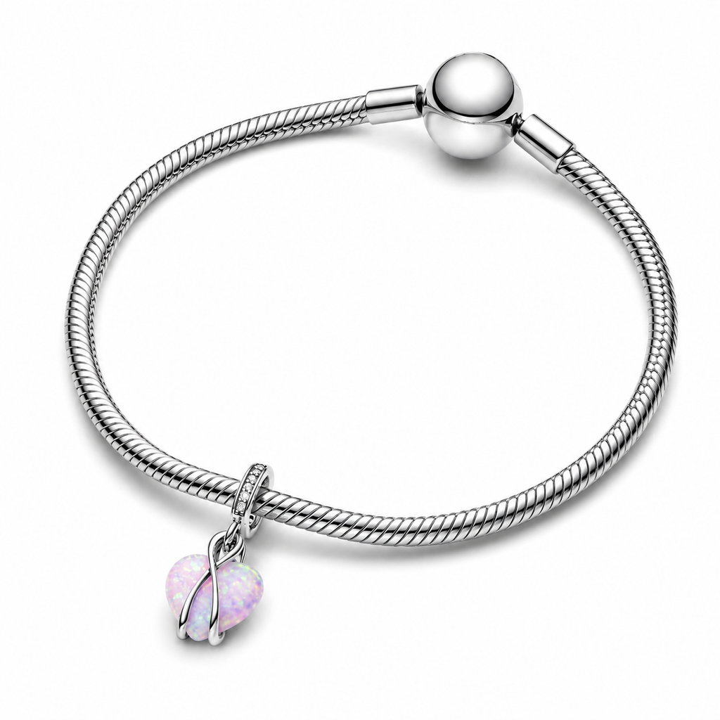 Charm-Anhänger Mum Schillerndes Herz Opal Silber