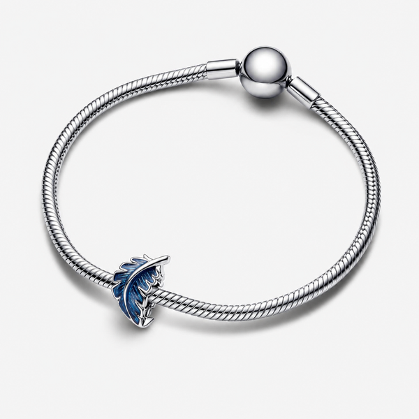 Charm Blaue geschwungene Feder Sterling-Silber