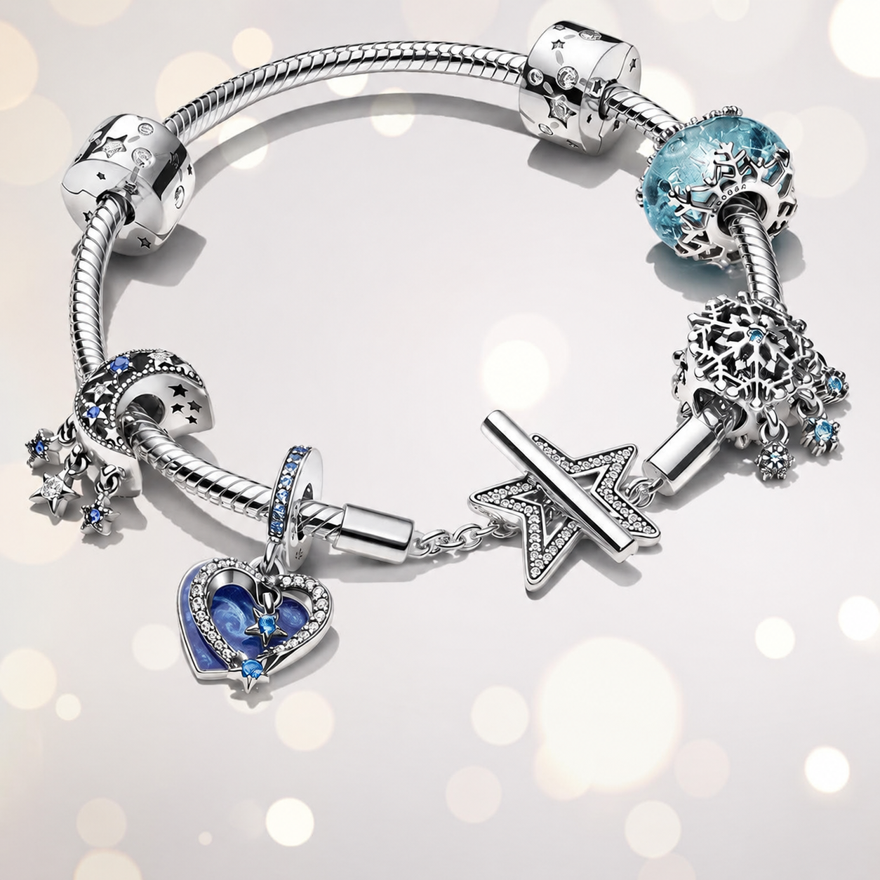 Charm Himmlische Schneeflocke Stern Sterling-Silber