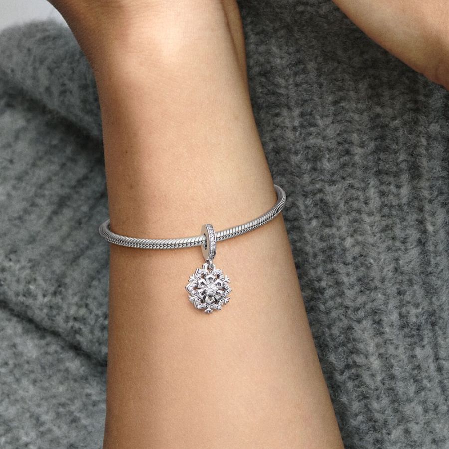 Charm-Anhänger Doppelte Funkelnde Schneeflocke Silber