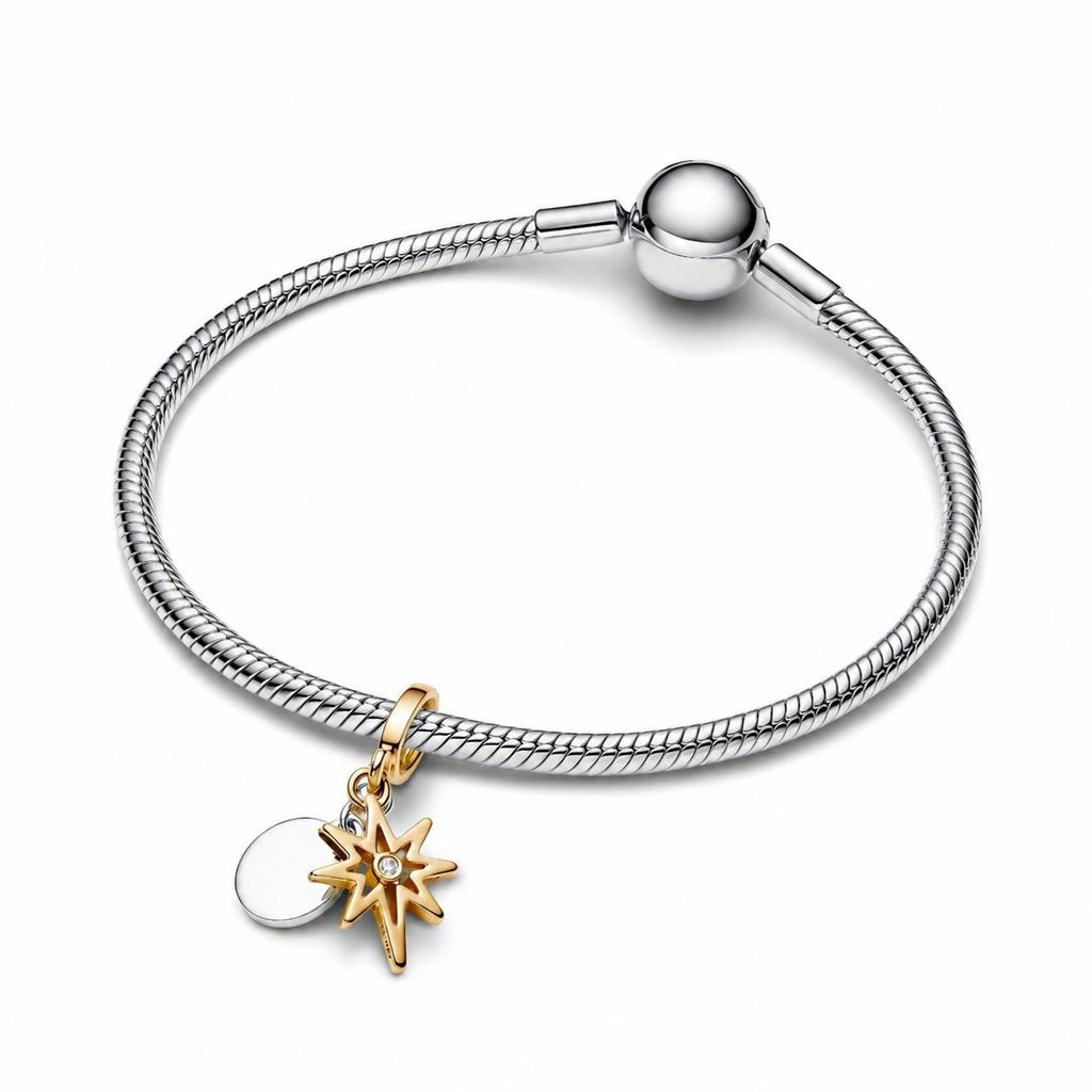 Charm-Anhänger Polarstern mit Diamanten Silber Vergoldet
