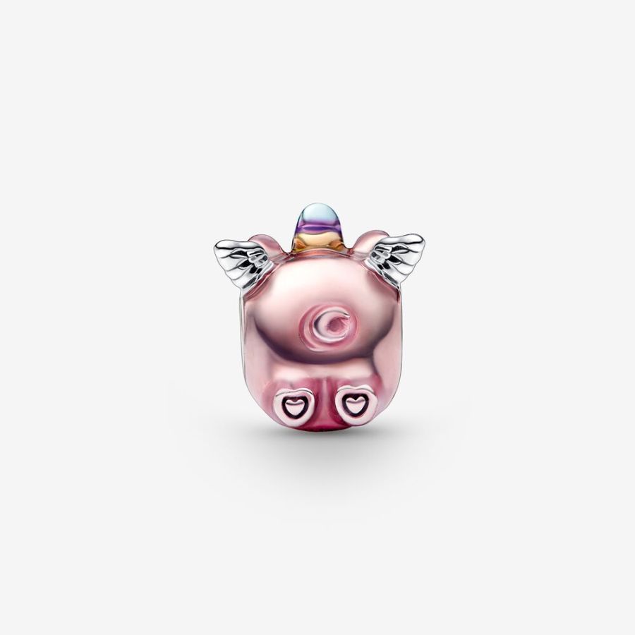 Charm Fliegendes Einhorn Schwein Rosa Sterling-Silber