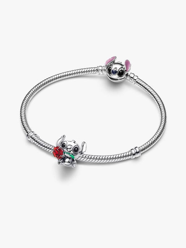 Stitch Rose Murano-Glas-Charm Sterling-Silber
