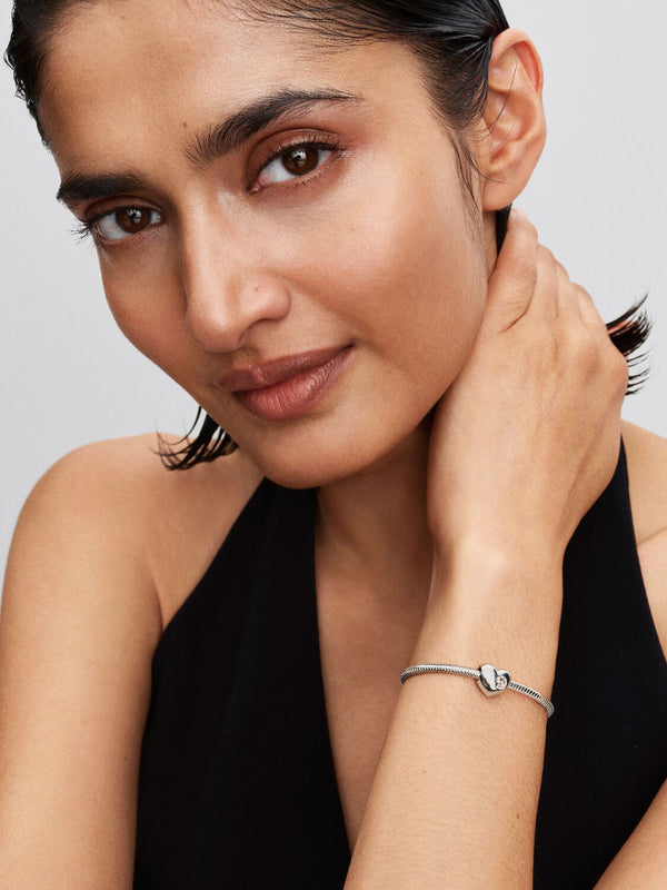Gravierbares Herz Charm mit Klarem Stein Sterling-Silber