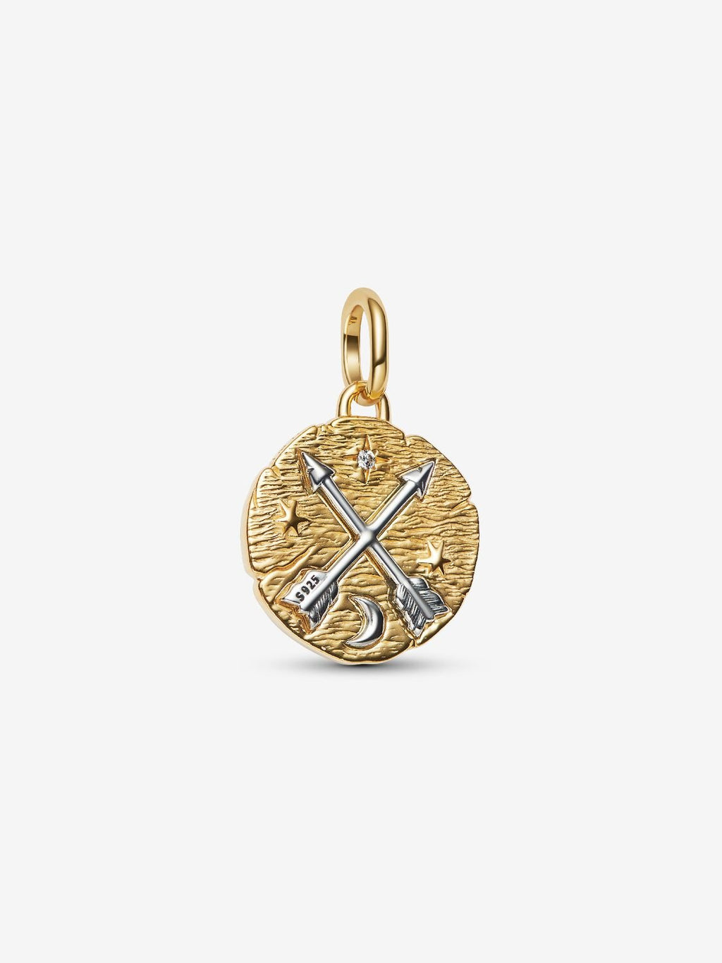 Kreuzende Pfeile Medaillon-Charm Sterling-Silber, 14 Karat Vergoldung
