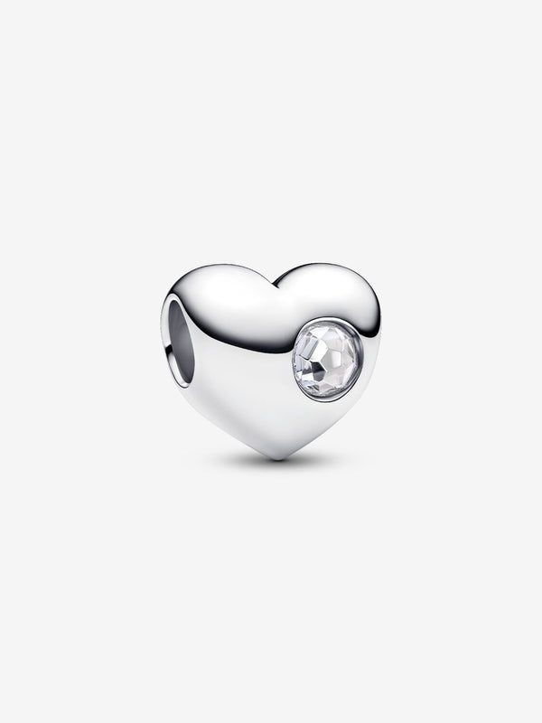 Gravierbares Herz Charm mit Klarem Stein Sterling-Silber