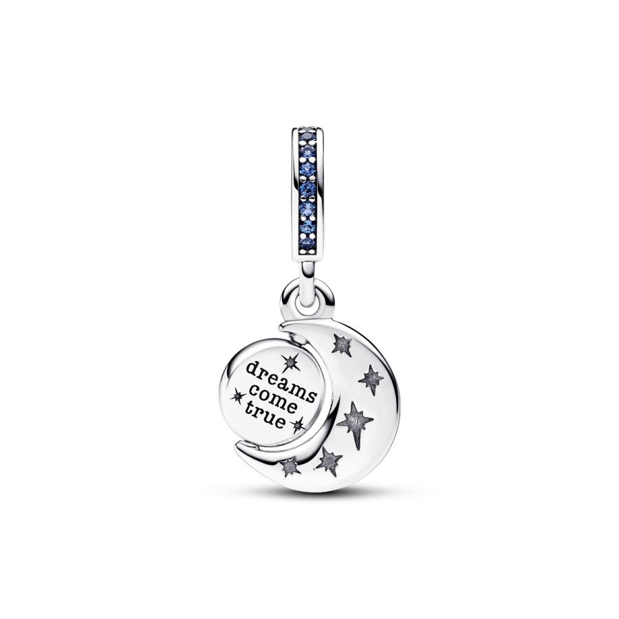 Charm-Anhänger Funkelnder Drehender Mond Blau Silber