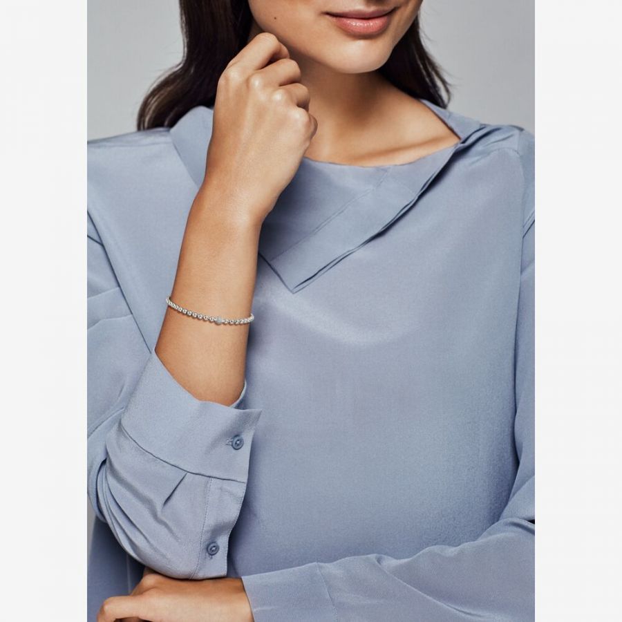 Armband Beads Pavé Weiss Sterling-Silber