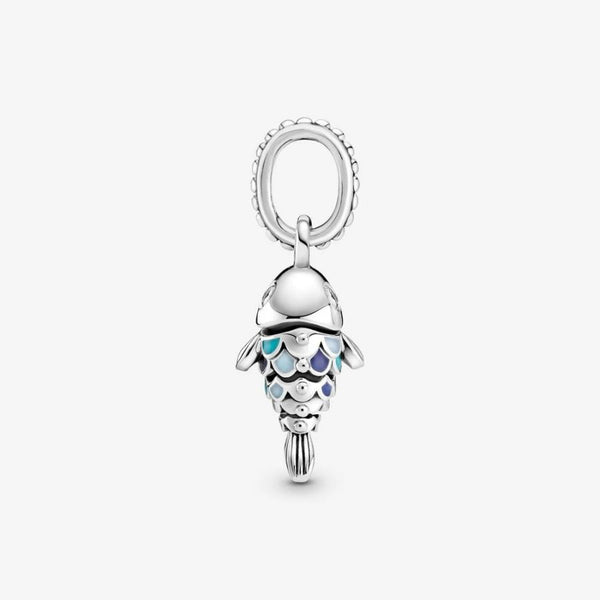 Charm-Anhänger Fisch mit Blauen Schuppen Sterling-Silber