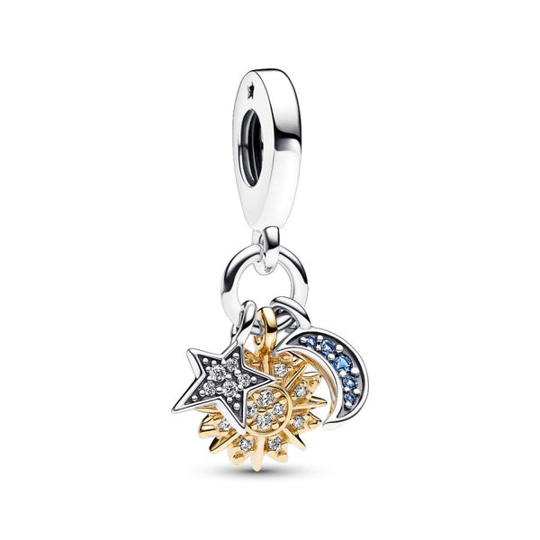 Charm-Anhänger Sonne Halbmond Stern Silber Vergoldet