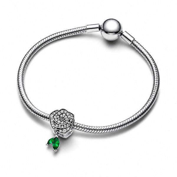Charm Funkelnde Blühende Rose Zirkon Sterling-Silber