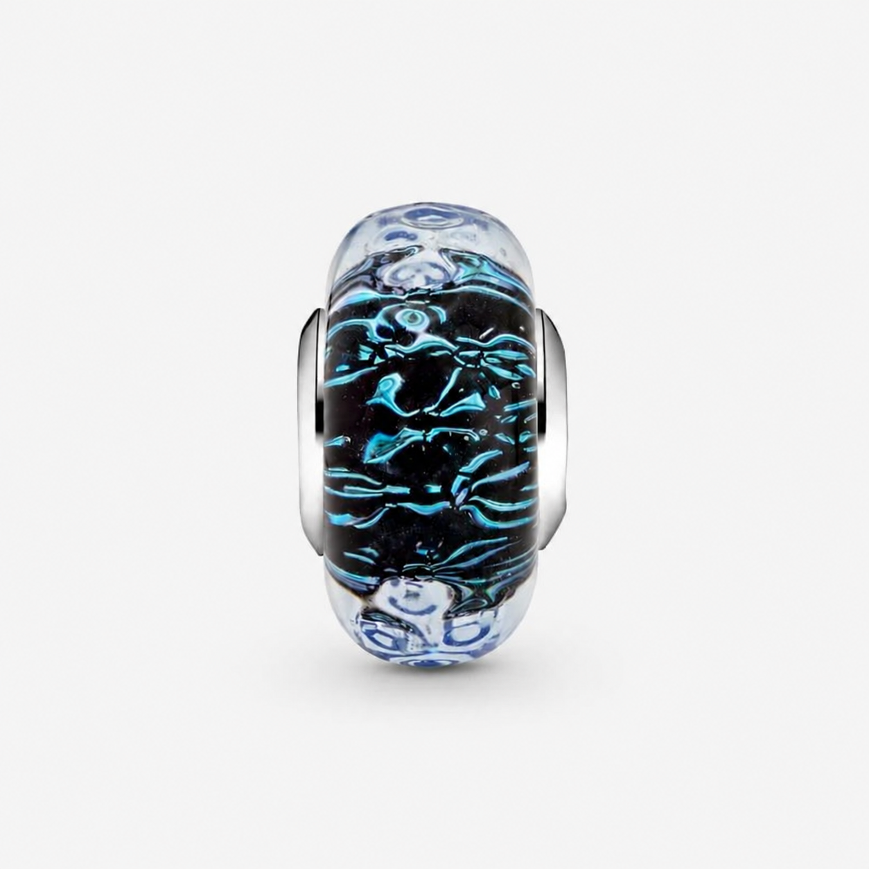 Charm Murano Glas Welliges dunkelblaues Ozean Sterling-Silber Zweitbild
