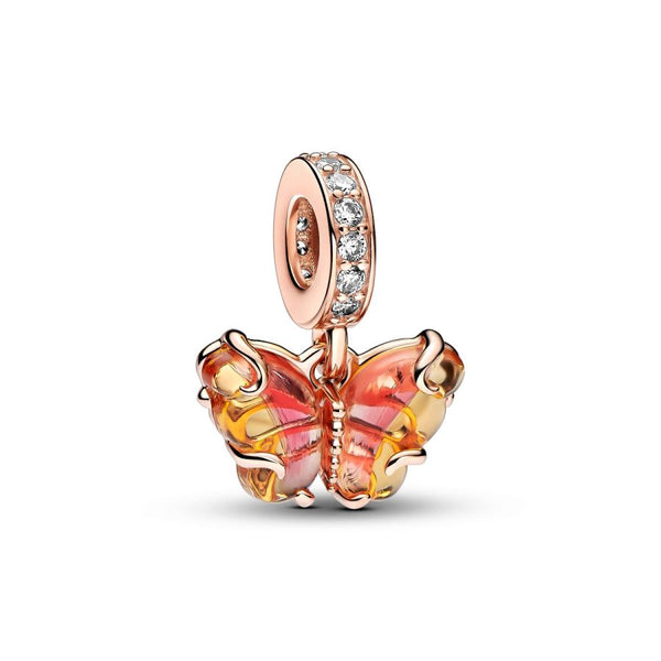 Charm-Anhänger Schmetterling Murano Gelb Rosé