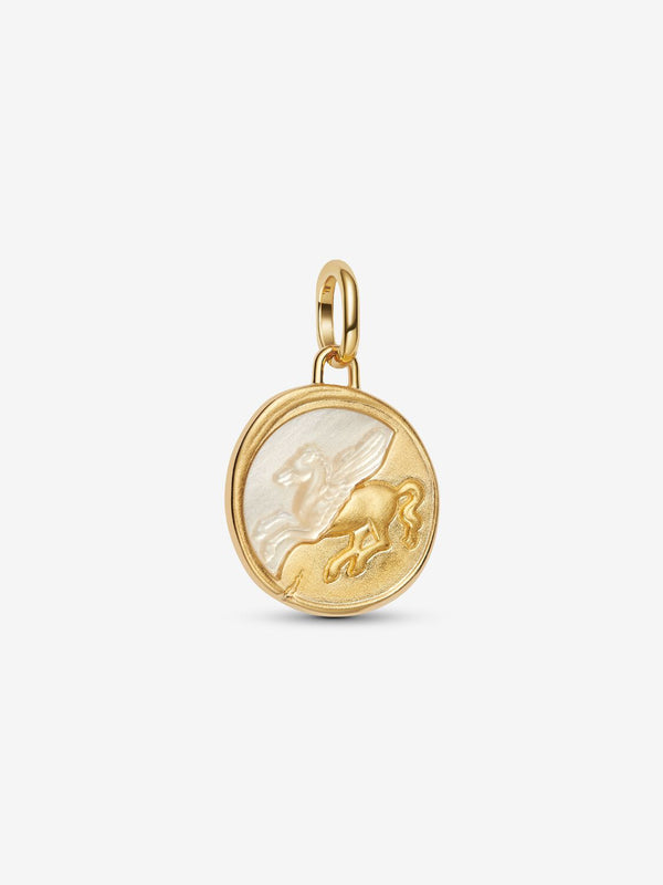 Pegasus Medaillon-Charm Sterling-Silber, 14 Karat Vergoldung