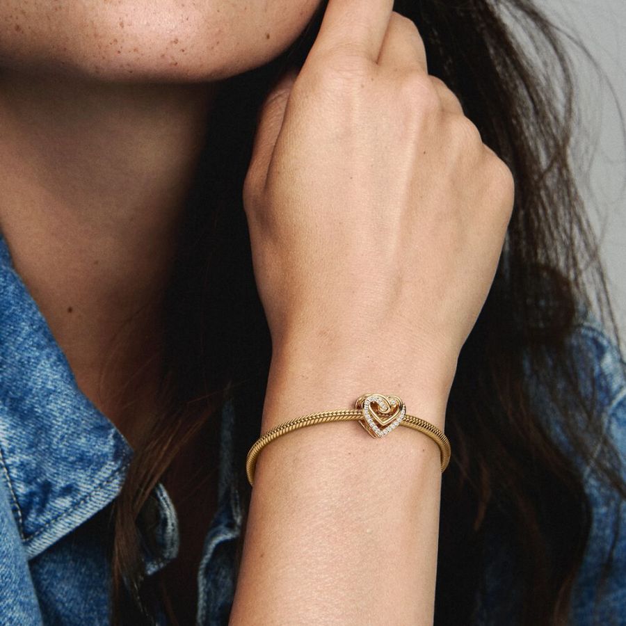 Charm Funkelnde Verschlungene Herzen 14k Vergoldet