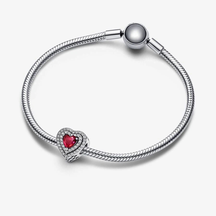 Charm Funkelndes Mehrstufiges Rotes Herz Sterling-Silber