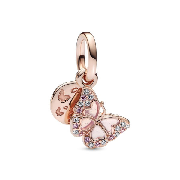 Charm-Anhänger Schmetterling & Spruch 14k Rosé Vergoldet