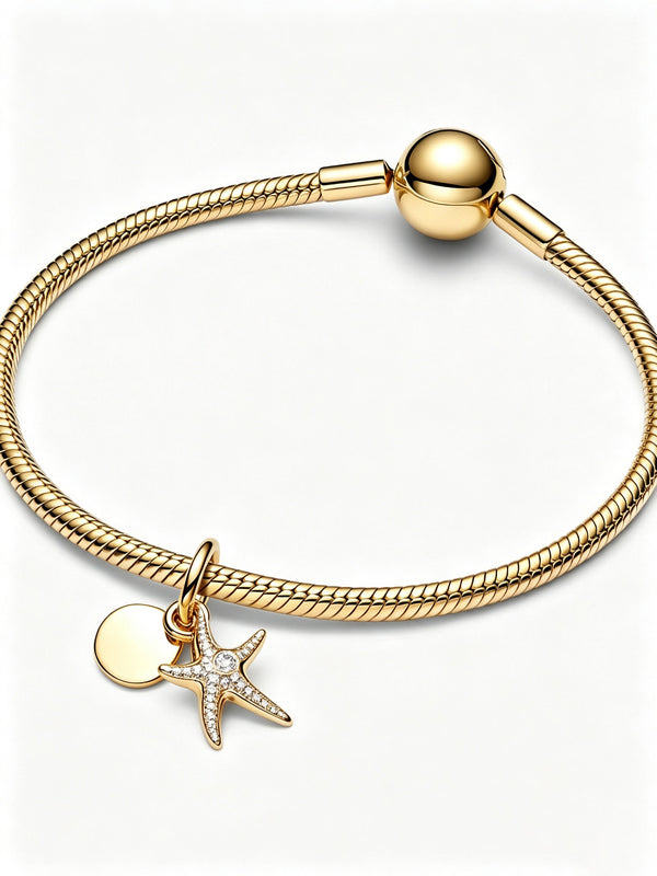 Doppelter Seestern Charm-Anhänger 14 Karat Vergoldung