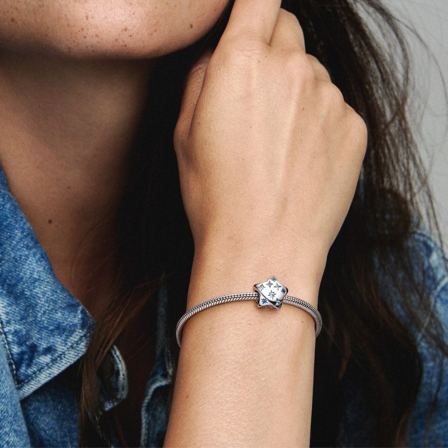 Charm Auffälliges Funkelndes Stern Blau Silber