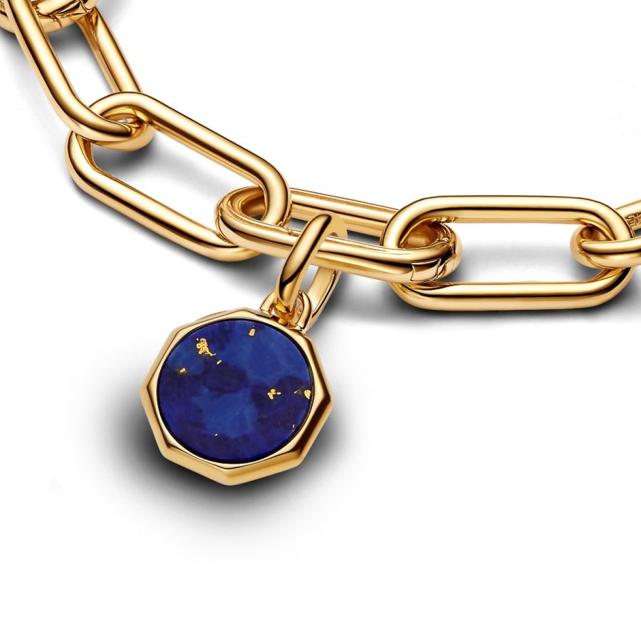 Mini-Medaillon Charm Blau Gravierbar Vergoldet