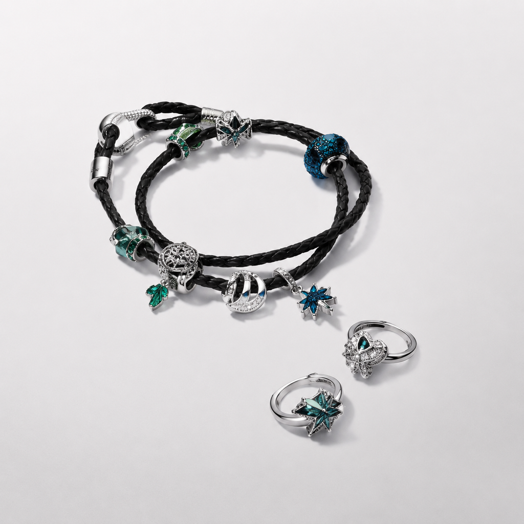 Charm-Anhänger Palme Opal Zirkonia Grün Silber