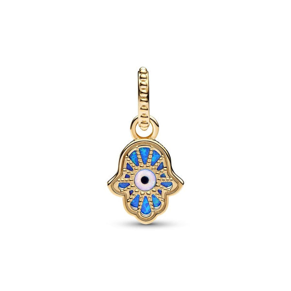 Charm-Anhänger Schillernde Blaue Hand der Fatima Vergoldet