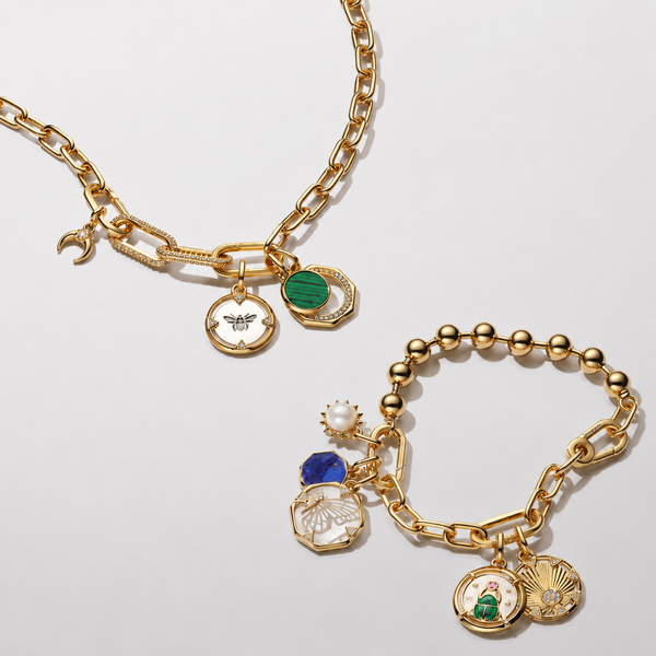 Medaillon-Charm Biene Zirkonia Sterling-Silber Vergoldet