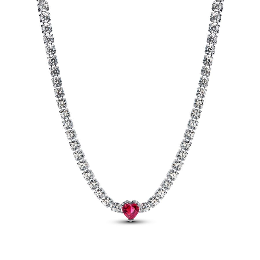 Halskette Choker Strahlenkranz Rotes Herz Silber  cm