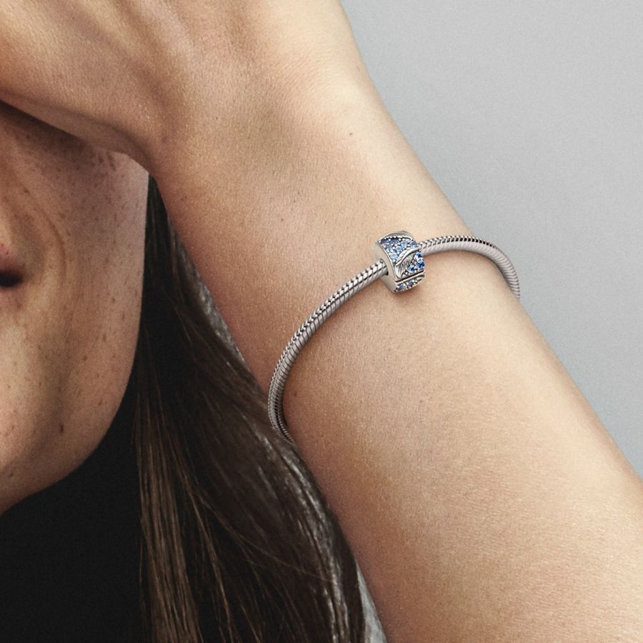 Clip-Charm Geschwungene Feder Blau Sterling-Silber