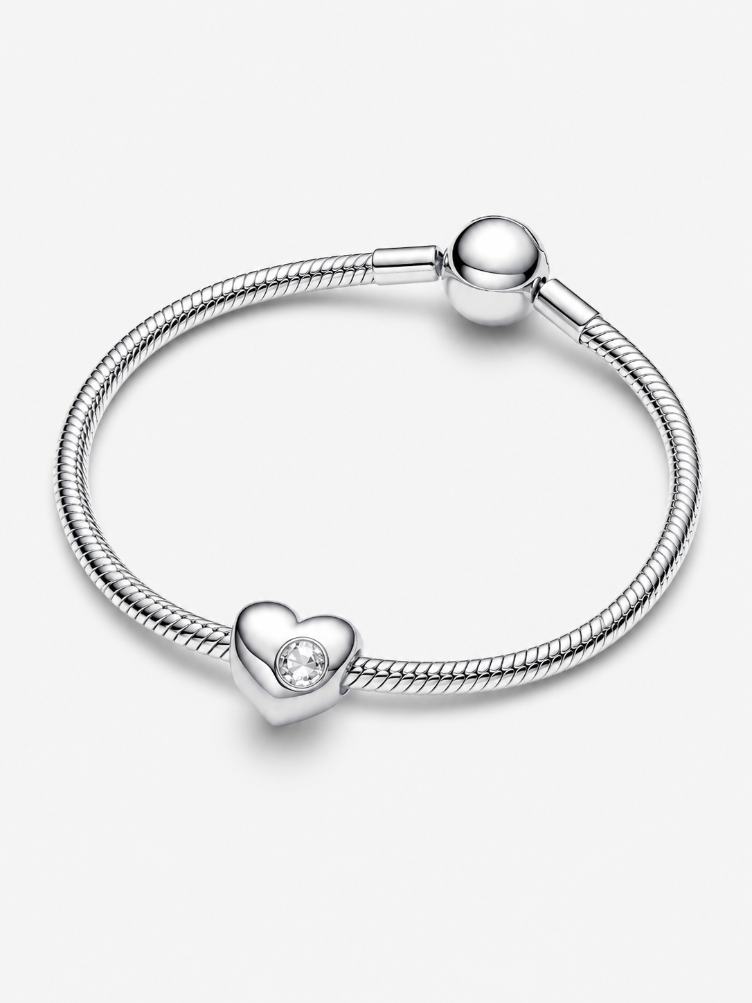 Gravierbares Herz Charm mit Klarem Stein Sterling-Silber