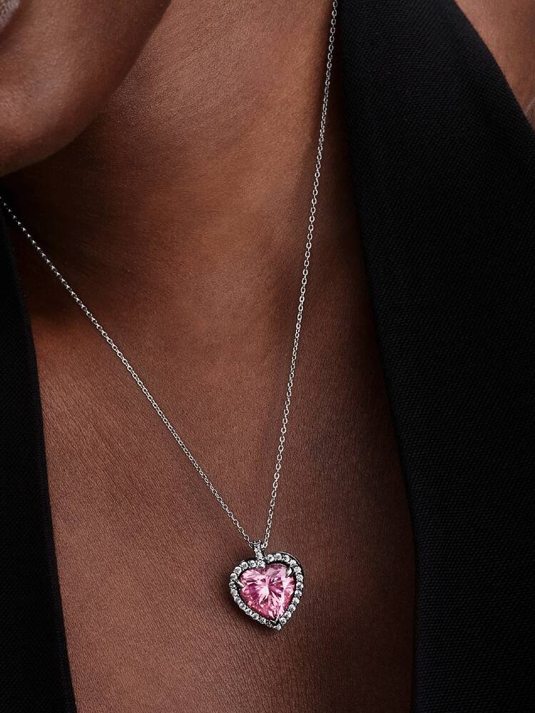 Rosafarbener Strahlenkranz Herz Collier-Halskette Sterling-Silber