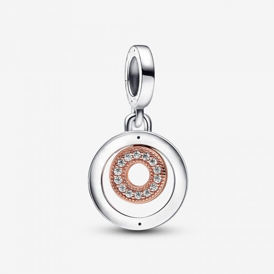 Charm-Anhänger Signature Bicolor Logo Kreise Silber 14k Rosé