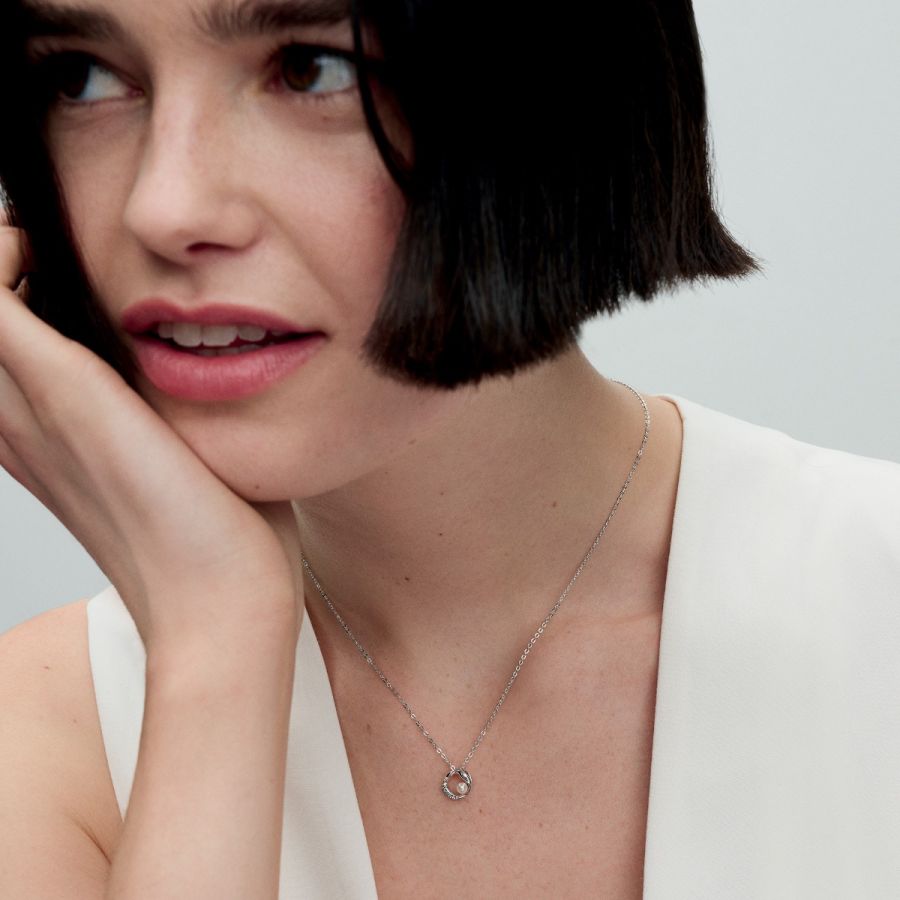 Essence Kette mit Anhänger Pavé Kreis Silber 45 cm 393303C01