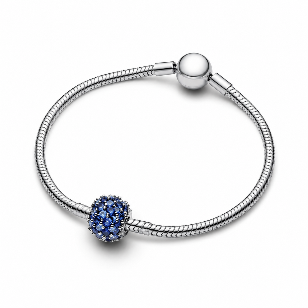 Charm Funkelndes Rundes Pavé-Blau Sterling-Silber
