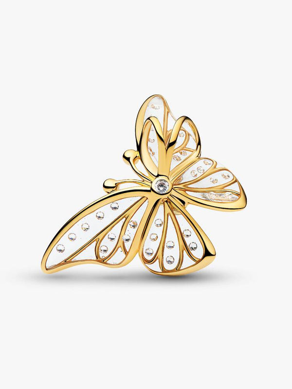 Großes Schmetterling Offen gearbeitetes Charm 14 Karat Vergoldung