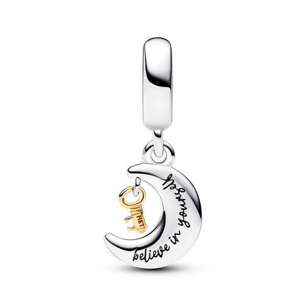 Charm-Anhänger Schlüssel & Mond Opal Silber Vergoldet