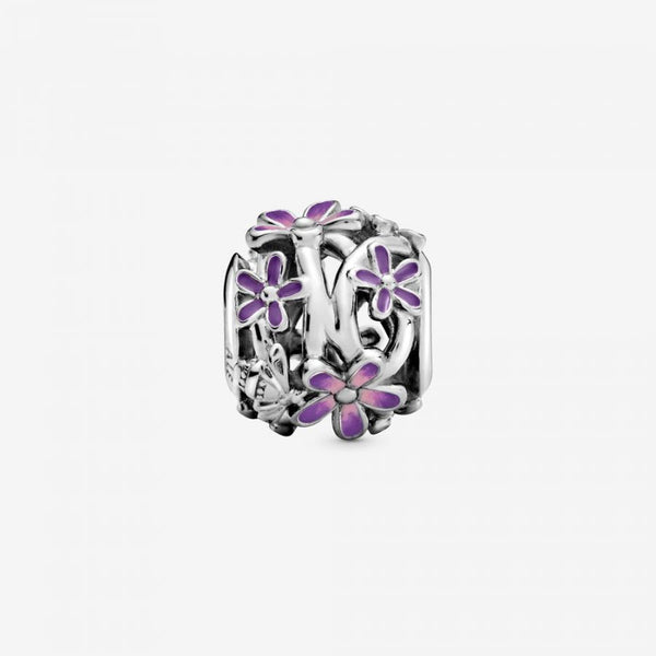 Charm Lilafarbenes Gänseblümchen Sterling-Silber