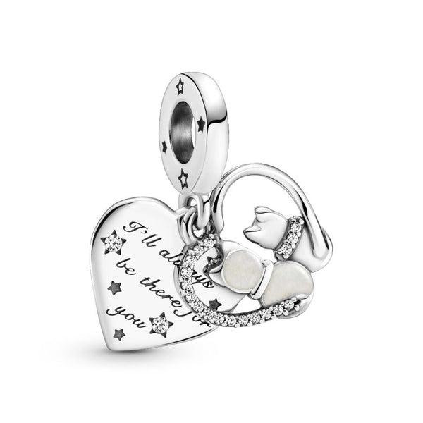 Charm-Anhänger Katzen und Herz Sterling-Silber
