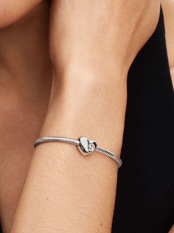 Gravierbares Herz Charm mit Klarem Stein Sterling-Silber