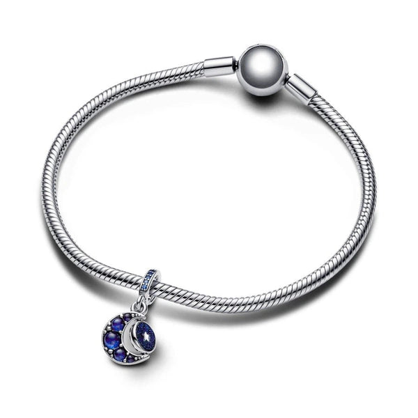 Charm-Anhänger Funkelnder Drehender Mond Blau Silber
