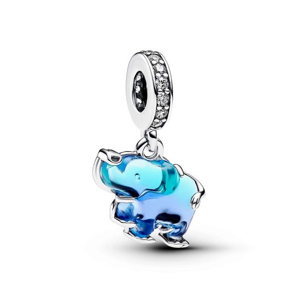 Charm-Anhänger Elefant Murano Zirkon Blau Silber