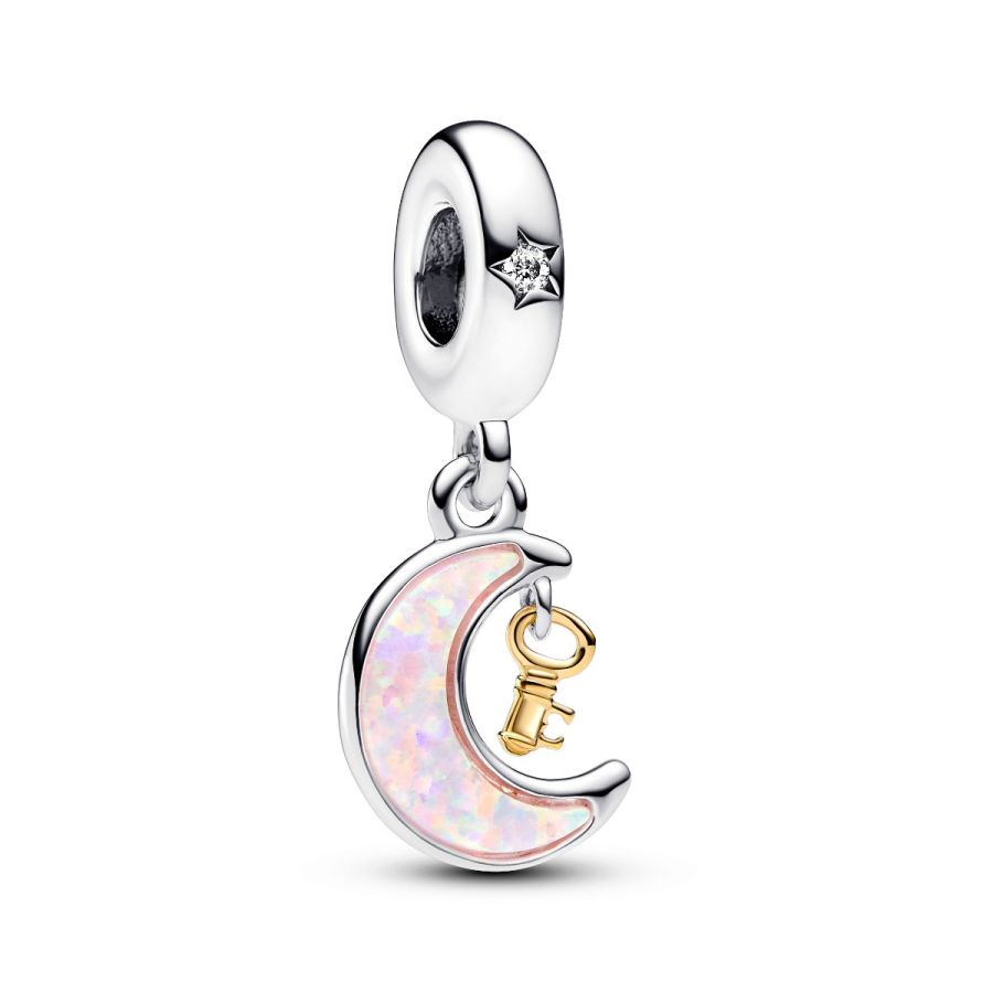 Charm-Anhänger Schlüssel & Mond Opal Silber Vergoldet