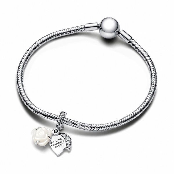 Charm-Anhänger Weiße Blühende Rose Zirkonia Silber