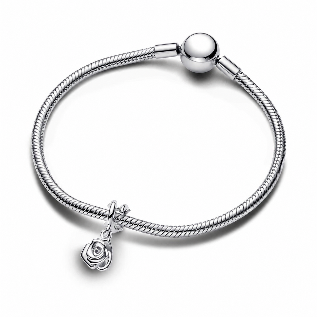 Charm-Anhänger Moments Blühende Rose Sterling-Silber