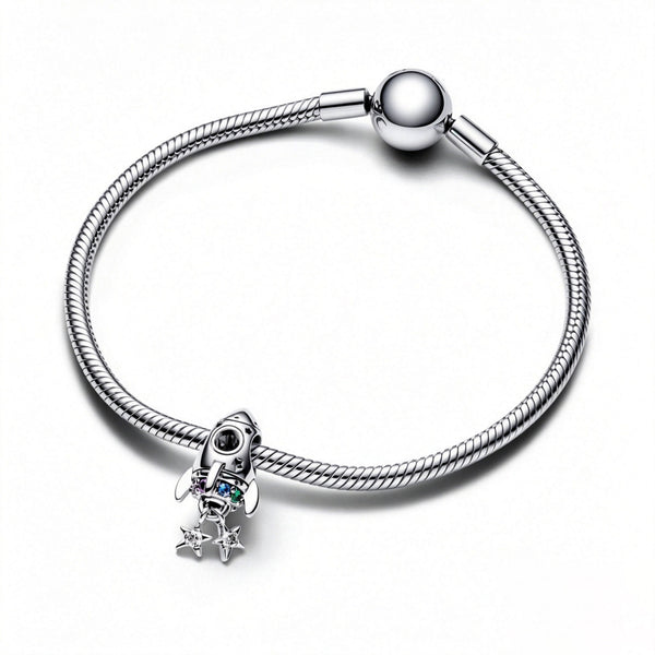 Charm Weltraumliebe Rakete Kristalle Sterling-Silber