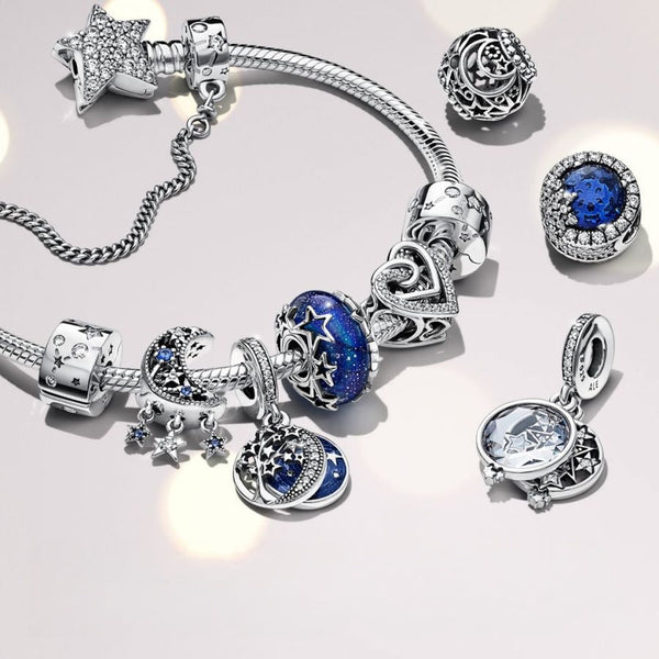 Charm-Anhänger Doppelter Baum & Galaxis Mond  Sterling-Silber