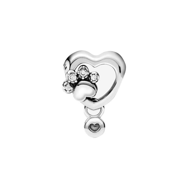 Charm Funkelndes Hundepfote & Herz Charm Sterling-Silber
