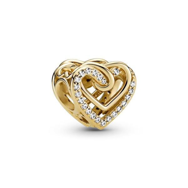 Charm Funkelnde Verschlungene Herzen 14k Vergoldet